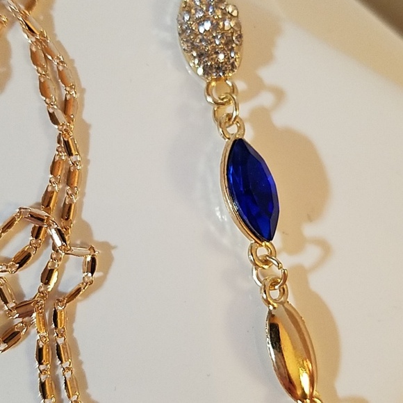 Dark Blue Rhinestones Gold Tone Set of 3 - Picture 2 of 4